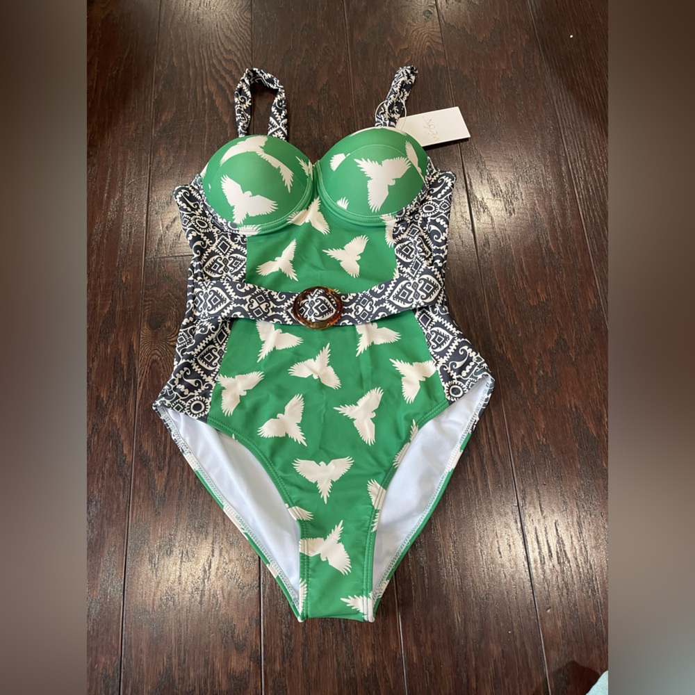 ENDLESS MOON green One Piece Swimsuit Size Small Padded Demi Lift Cups New